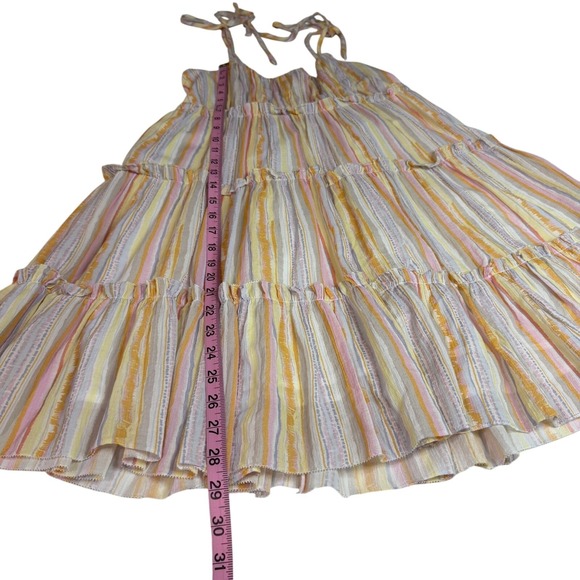 Sundays Women's Striped Tiered Dress S Tie Strap Sleeveless Pastel Mini Summer - Picture 9 of 9
